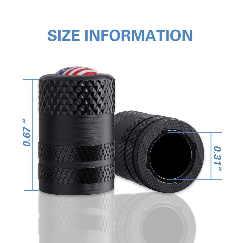 CKAuto American Flag Valve Stem Caps, Aluminum USA Tire Valve Caps, Universal Dust Proof Stem Covers for Cars, Trucks, Bikes, Motorcycles, Bicycles, Corrosion Resistant, 4 Pack(Black) - Image 4